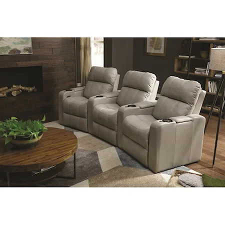 Casual Triple Power Headrest Theater Recliner with Storage and USB Charging